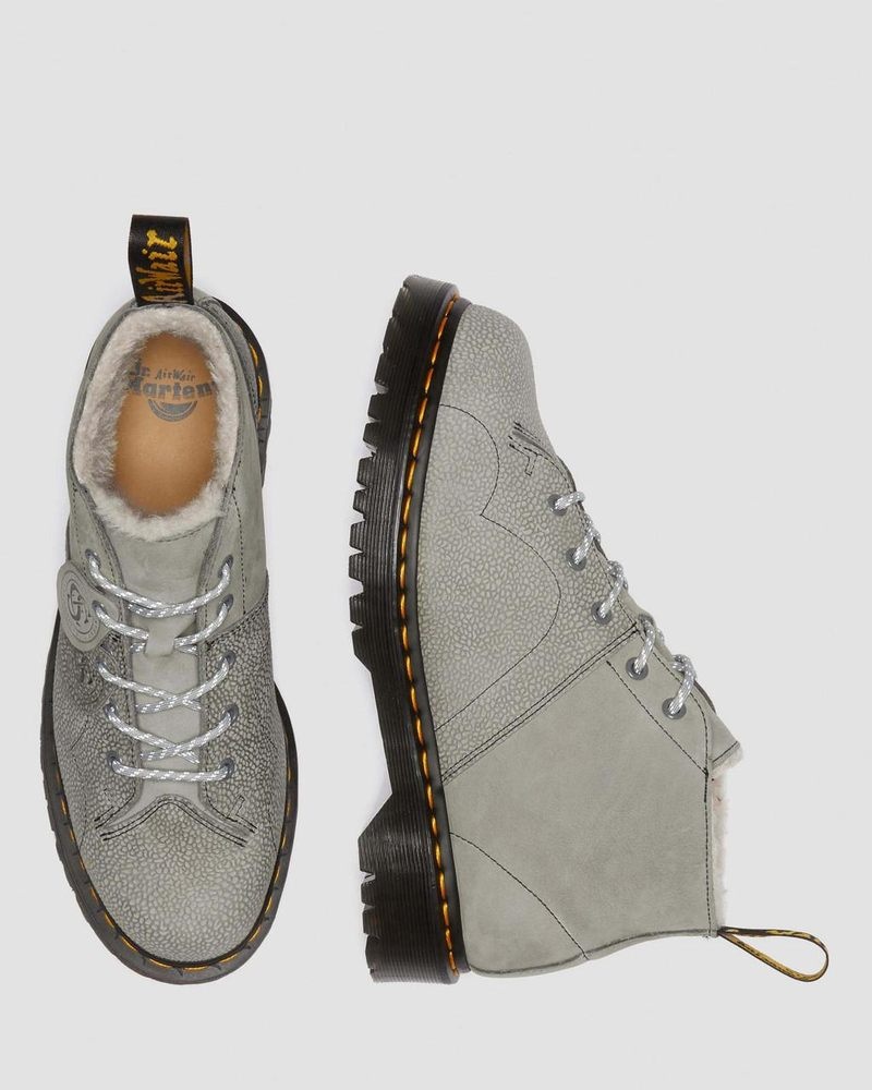 Mid Grey Dr Martens Church Nubuck & Pebble Leather Monkey Boots Shoes | FP41-H6TT