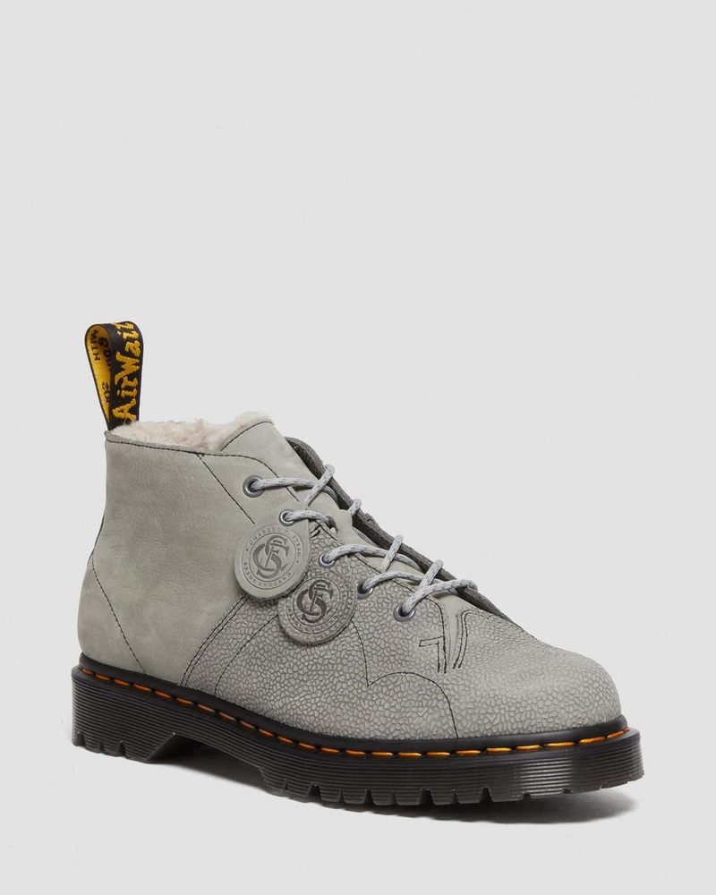 Mid Grey Dr Martens Church Nubuck & Pebble Leather Monkey Boots Shoes | FP41-H6TT