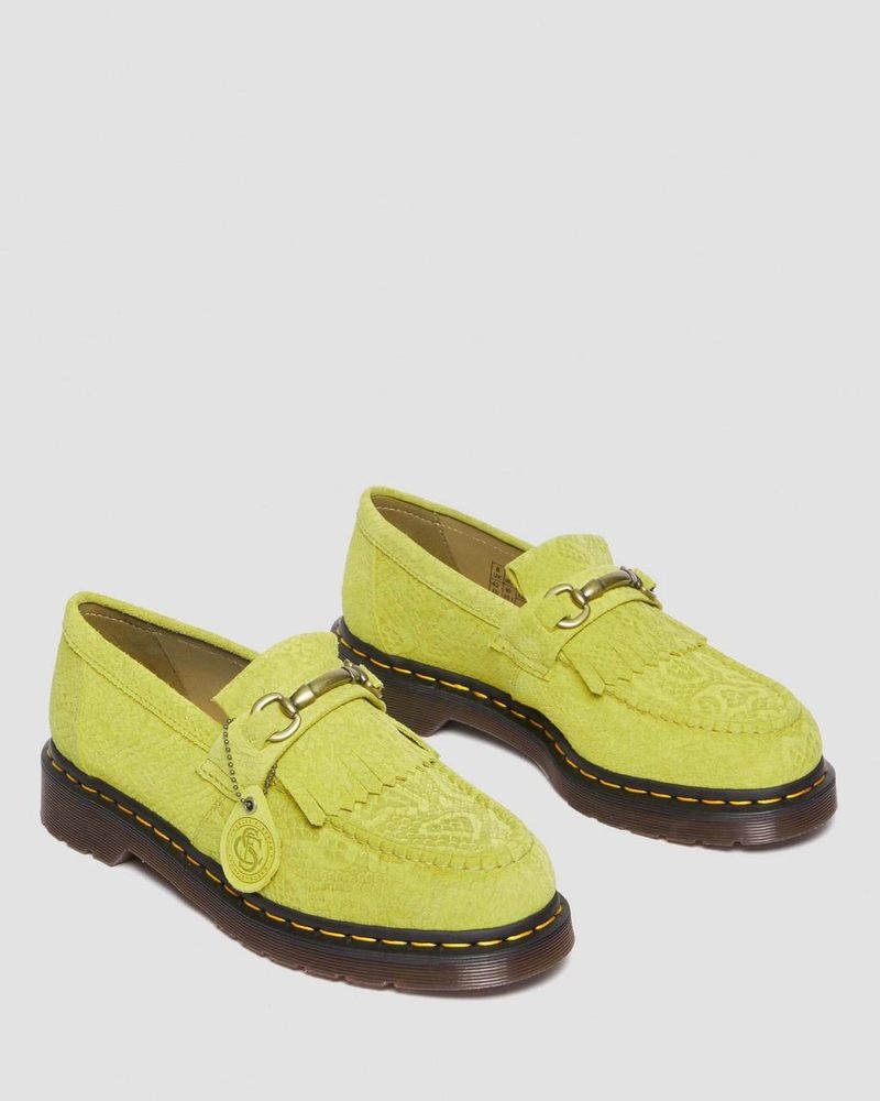 Moss Green Dr Martens Adrian Snaffle Repello Emboss Suede Kiltie Loafers (Repello Calf Suede Python Emboss) Shoes | ON34-W6DX