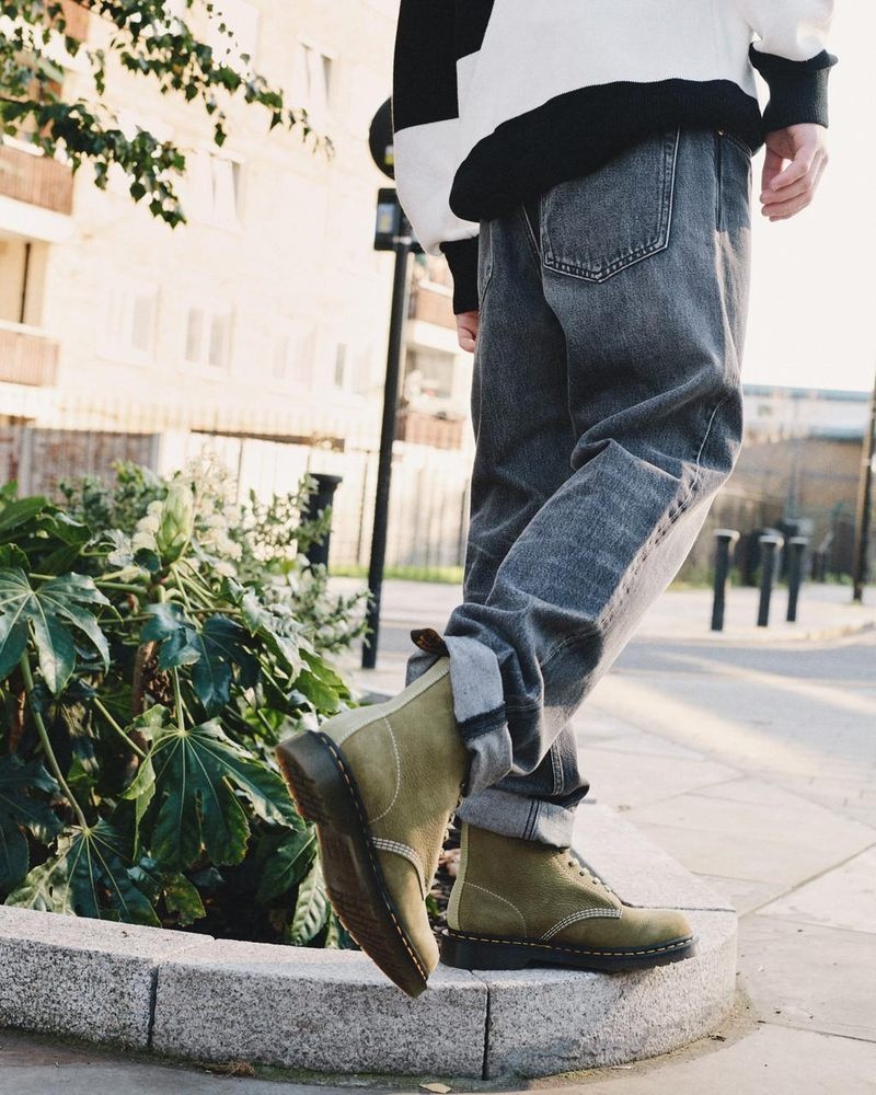 Muted Olive Dr Martens 1460 Tumbled Nubuck Leather Lace Up Boots (Tumbled Nubuck) Boots | OM97-O3KL