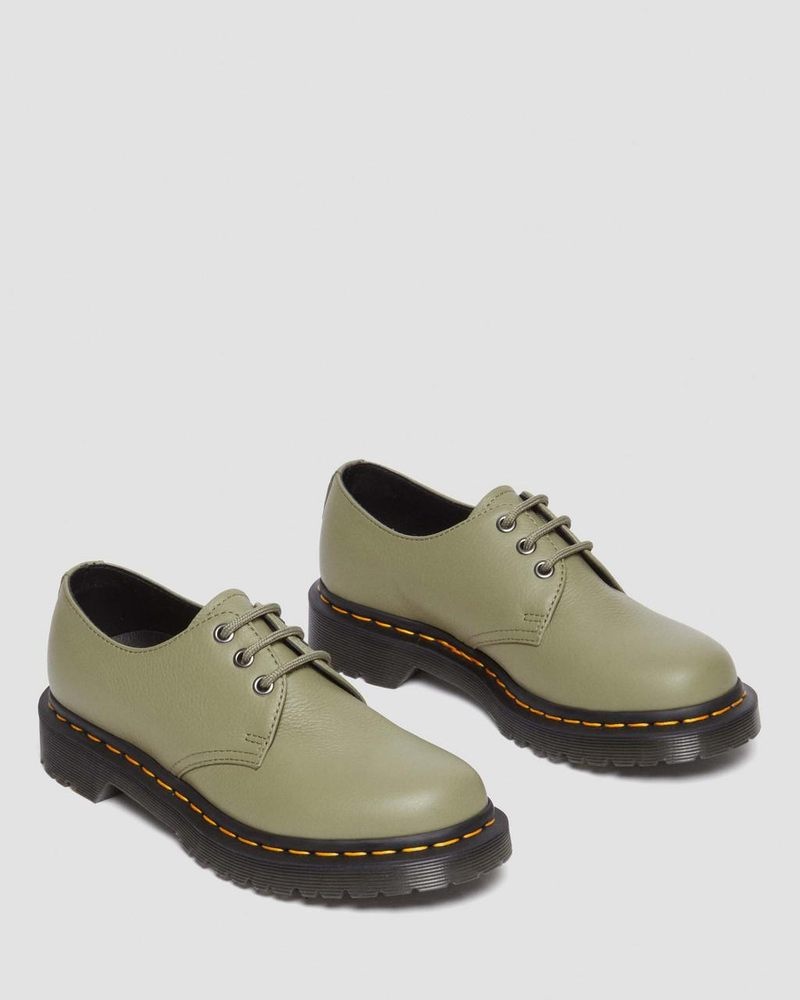 Muted Olive Dr Martens 1461 - Virginia Leather Oxford Shoes (Virginia) Shoes | KA73-H0ZS