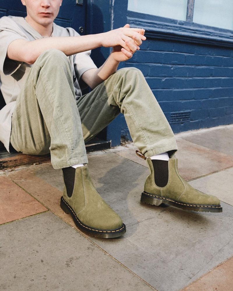 Muted Olive Dr Martens 2976 Tumbled Nubuck Leather Chelsea Boots (Tumbled Nubuck) Boots | AT98-Z9EU