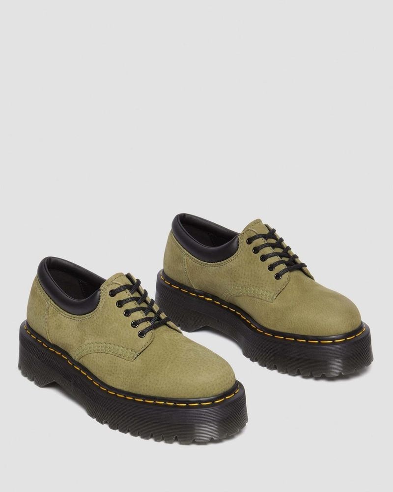 Muted Olive Dr Martens 8053 Tumbled Nubuck Leather Platform Casual Shoes (Titan) Platforms | PF16-F3CV