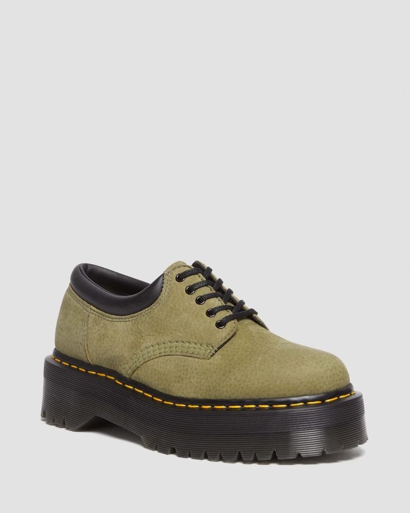 Muted Olive Dr Martens 8053 Tumbled Nubuck Leather Platform Casual Shoes (Titan) Platforms | PF16-F3CV