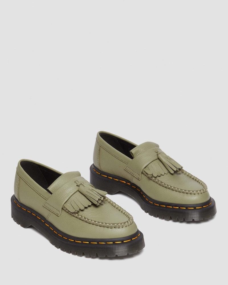 Muted Olive Dr Martens Adrian - Virginia Leather Tassel Loafers (Virginia) Shoes | UR07-X2QU