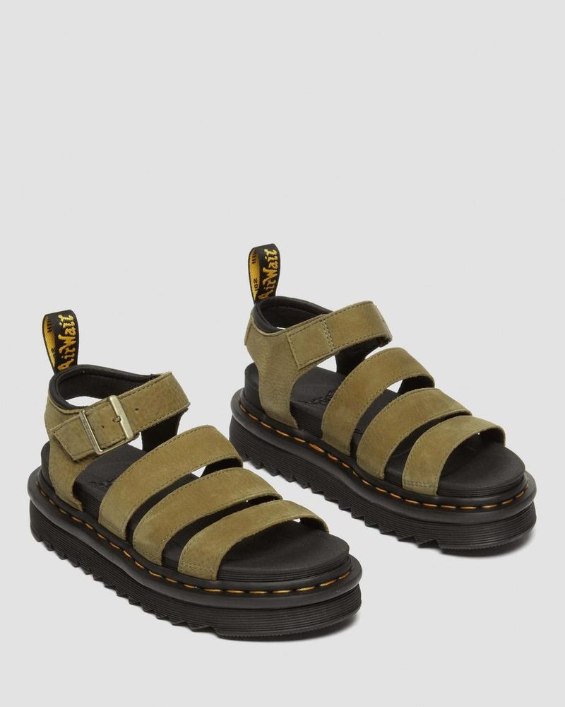 Muted Olive Dr Martens Blaire Tumbled Nubuck Leather Sandals (Tumbled Nubuck) Sandals | RB60-H2TJ