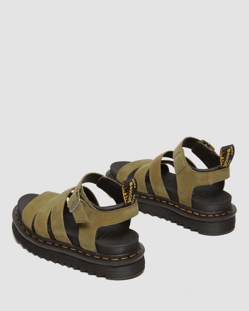 Muted Olive Dr Martens Blaire Tumbled Nubuck Leather Sandals (Tumbled Nubuck) Sandals | RB60-H2TJ