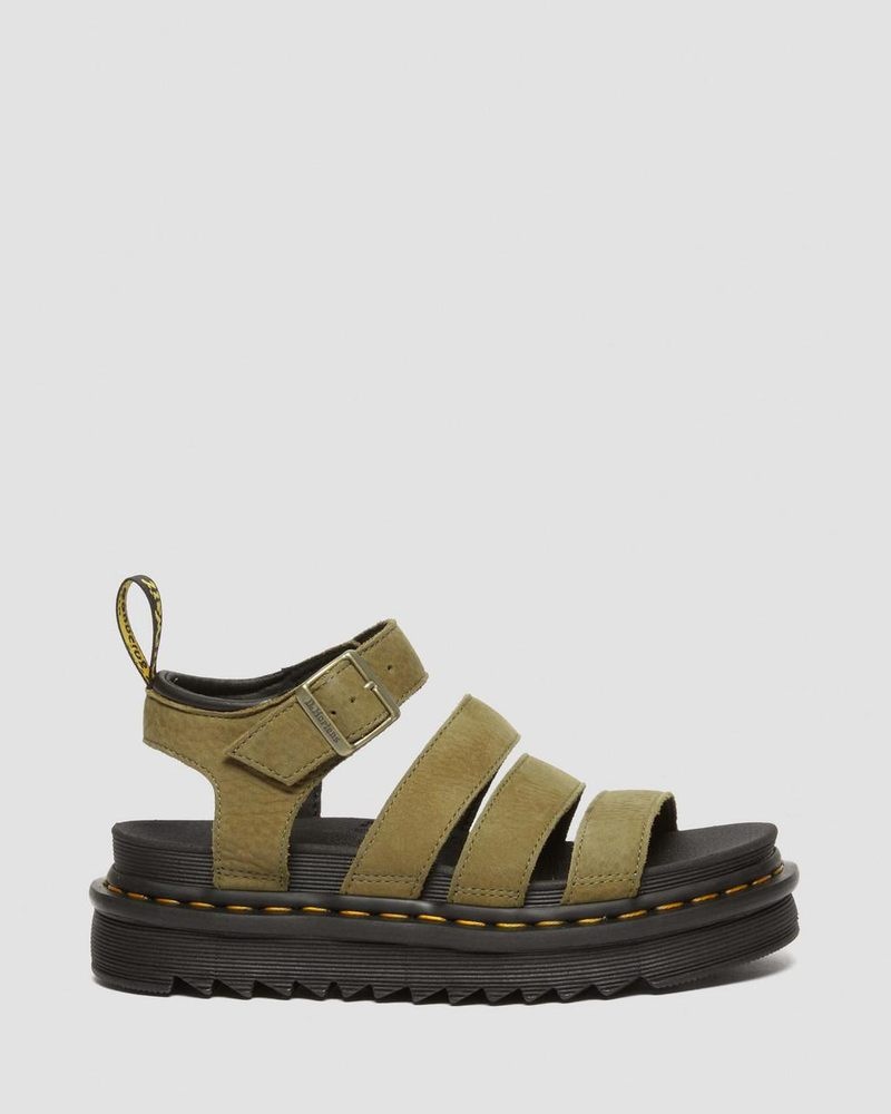 Muted Olive Dr Martens Blaire Tumbled Nubuck Leather Sandals (Tumbled Nubuck) Sandals | RB60-H2TJ