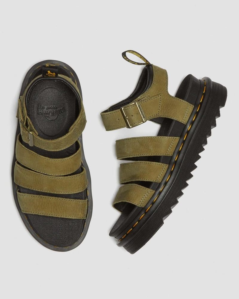 Muted Olive Dr Martens Blaire Tumbled Nubuck Leather Sandals (Tumbled Nubuck) Sandals | RB60-H2TJ