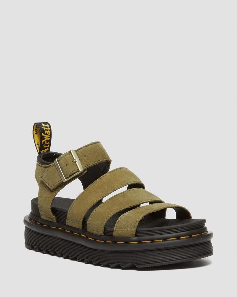 Muted Olive Dr Martens Blaire Tumbled Nubuck Leather Sandals (Tumbled Nubuck) Sandals | RB60-H2TJ