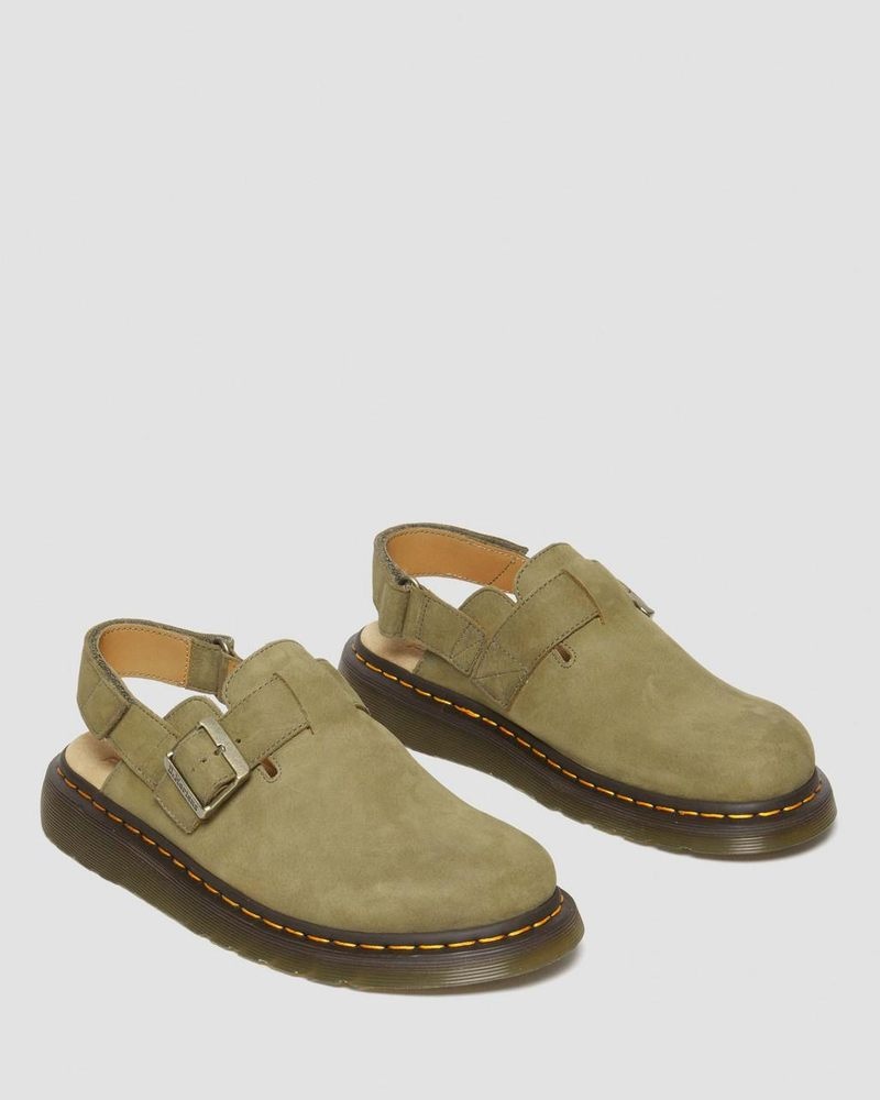 Muted Olive Dr Martens Jorge II Tumbled Nubuck Leather Slingback Mules (Tumbled Nubuck) Sandals | IL28-R5KC