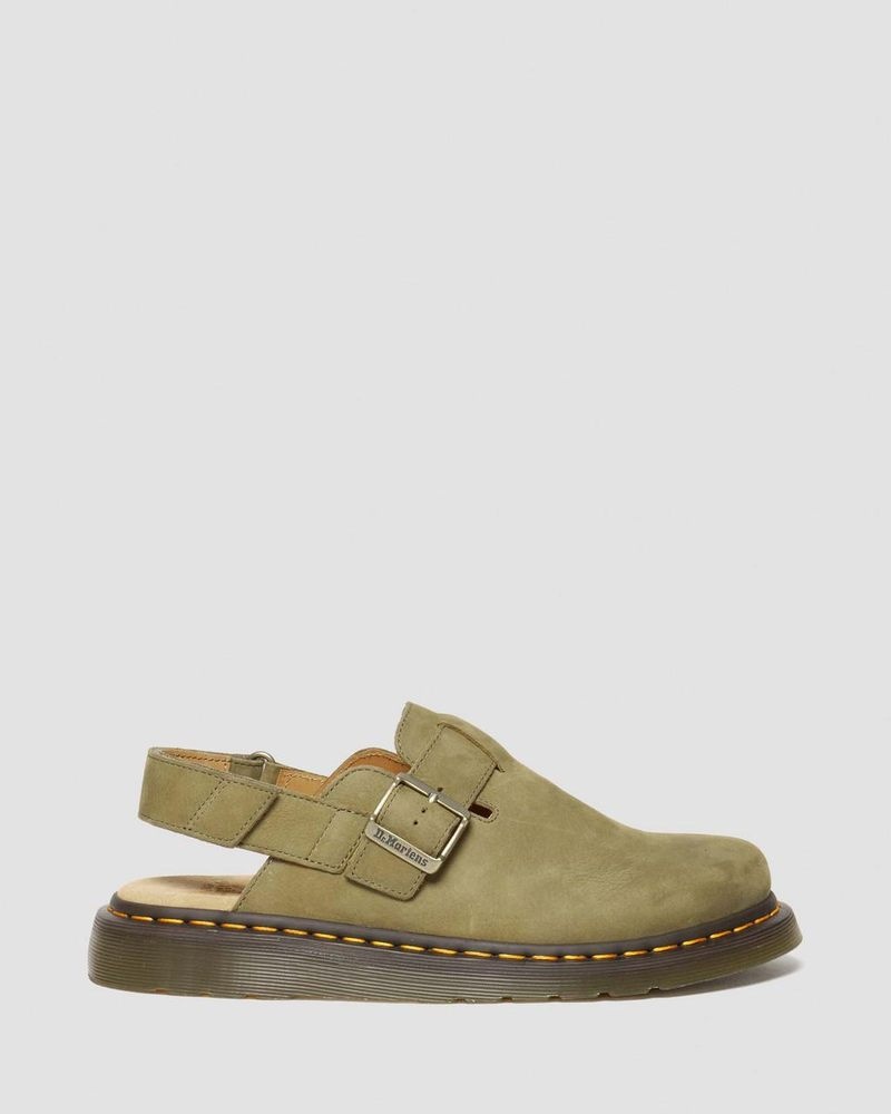 Muted Olive Dr Martens Jorge II Tumbled Nubuck Leather Slingback Mules (Tumbled Nubuck) Sandals | IL28-R5KC