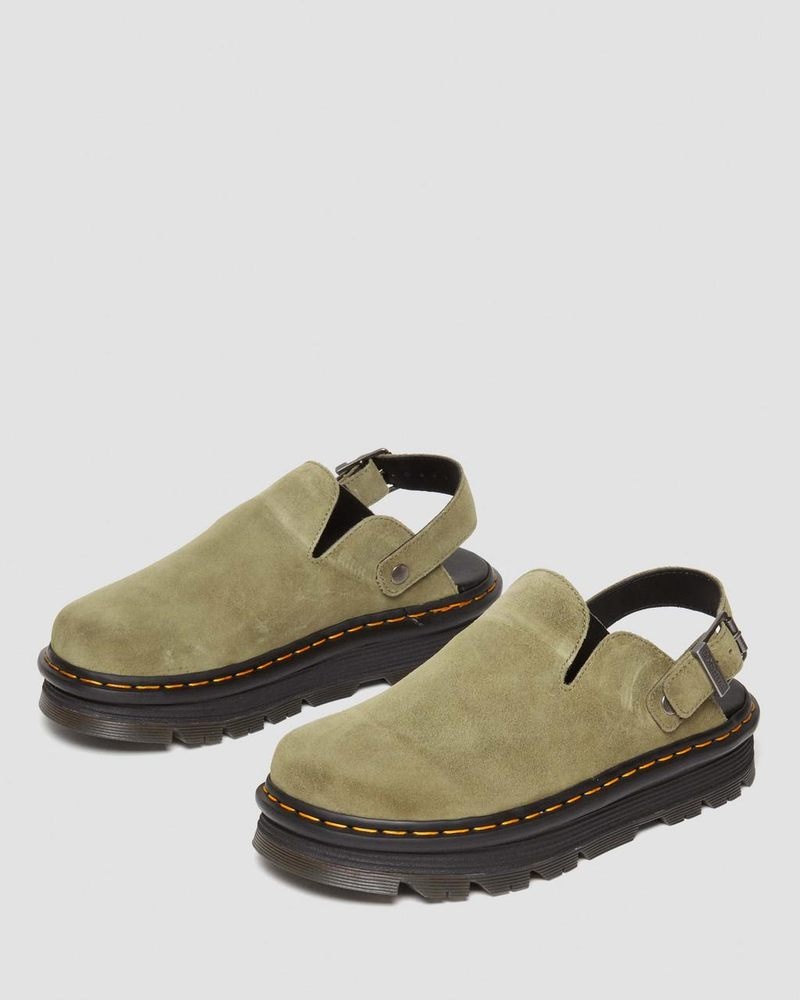 Muted Olive Dr Martens Zebzag Suede Casual Slingback Platform Mules (E.H.Suede) Sandals | ML10-O1BW