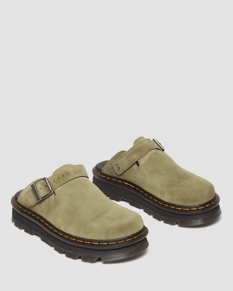 Muted Olive Dr Martens Zebzag Suede Casual Slingback Platform Mules (E.H.Suede) Sandals | ML10-O1BW