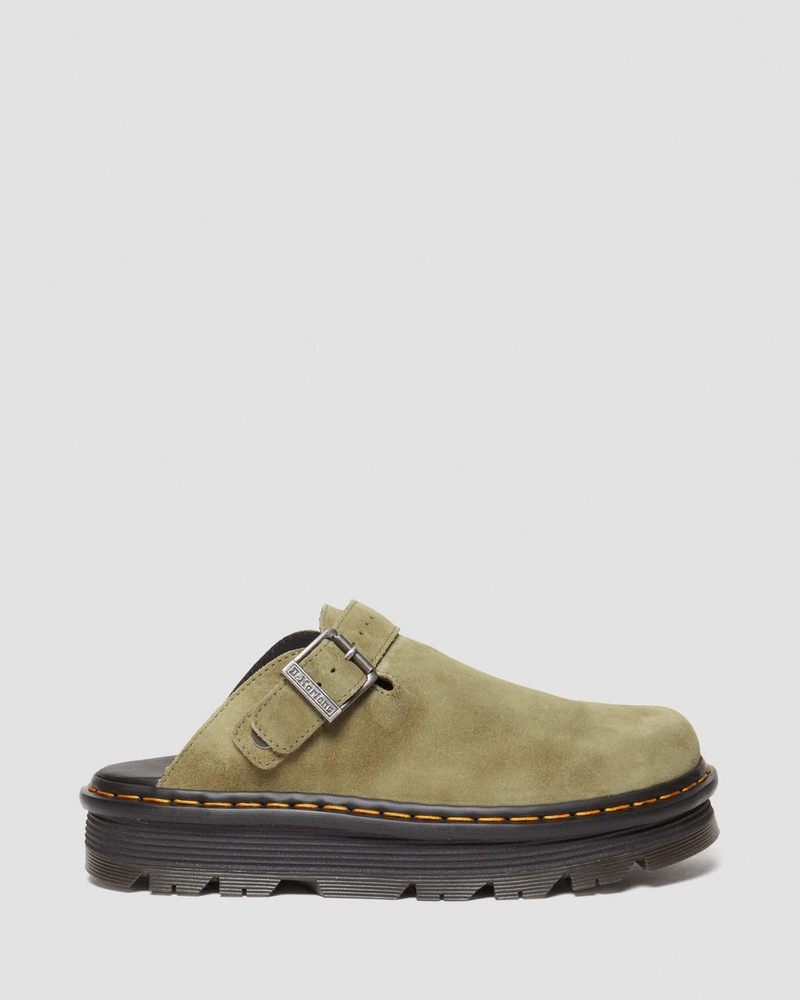 Muted Olive Dr Martens Zebzag Suede Casual Slingback Platform Mules (E.H.Suede) Sandals | ML10-O1BW