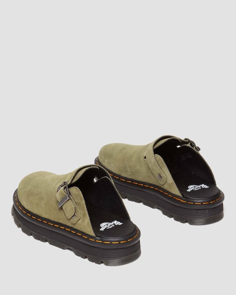 Muted Olive Dr Martens Zebzag Suede Casual Singback Platform Mules (E.H.Suede) Sandals | KG14-M4GC