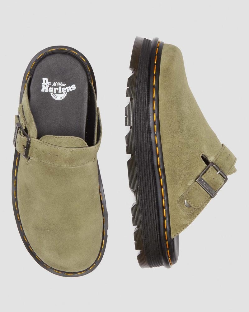 Muted Olive Dr Martens Zebzag Suede Casual Singback Platform Mules (E.H.Suede) Sandals | KG14-M4GC