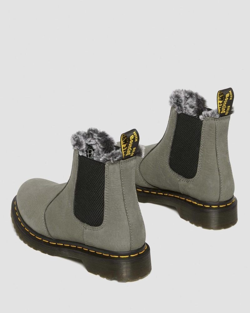 Nickel Grey Dr Martens 2976 Leonore Faux Fur Lined Nubuck Chelsea Boots (Milled Nubuck Wp) Boots | HH24-B2XO