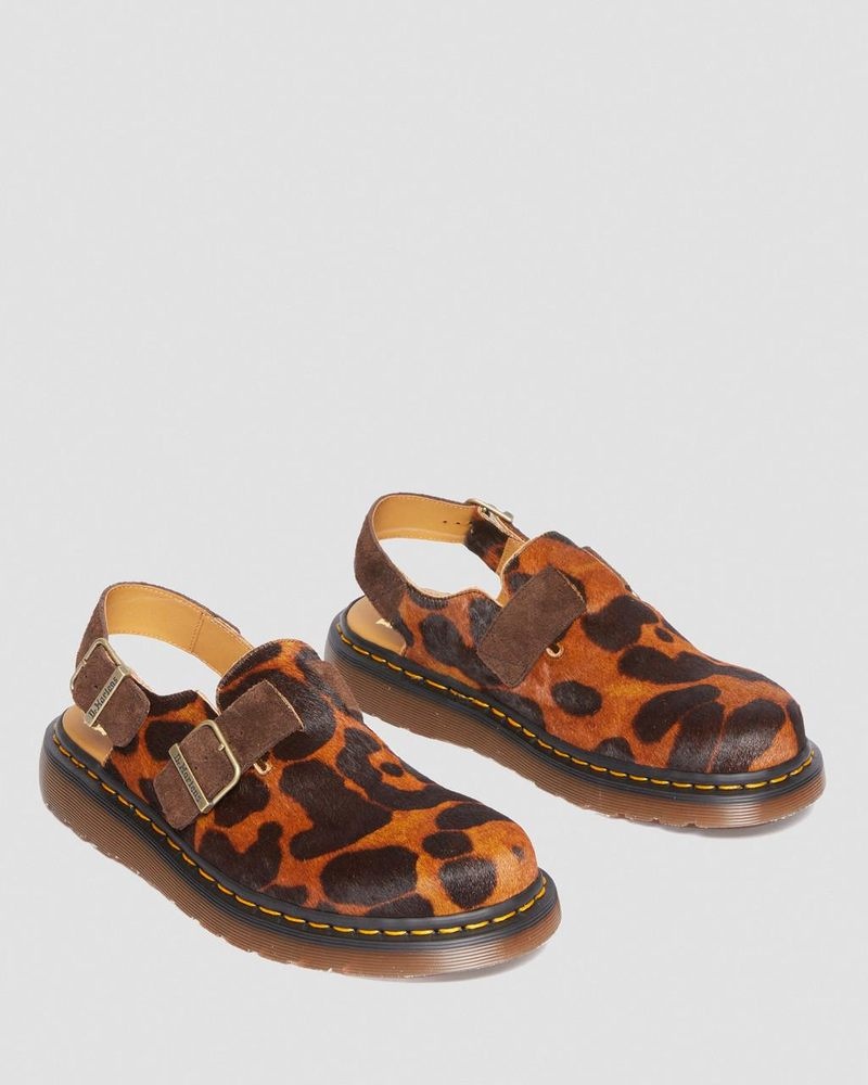 Ocelot Dr Martens Jorge Made in England Hair On Slingback Mule (Hair On) Sandals | HB73-B8WT