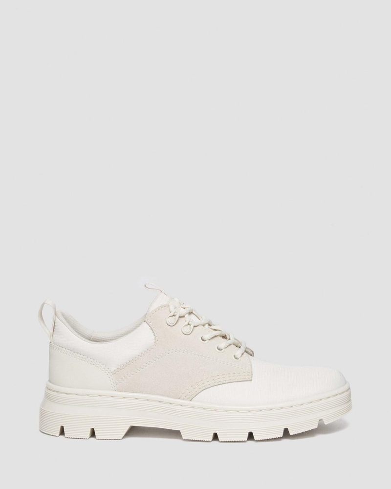 Off White/Natural Dr Martens Reeder Suede & Poly Utility Shoes (Poly Ripstop + Eh Suede + Ajax) Shoes | ZF98-V6PZ