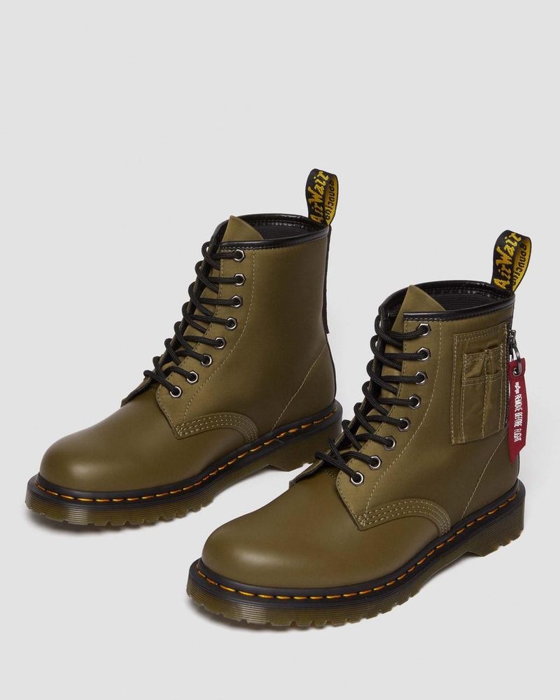 Olive/Black Dr Martens 1460 Ben Alpha Industries Nylon & Leather Lace Up Boots Boots | VF15-K3LM