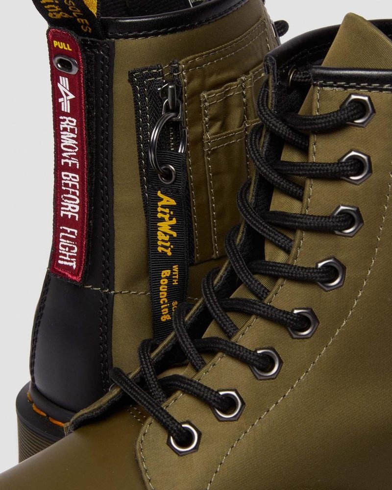 Olive/Black Dr Martens 1460 Ben Alpha Industries Nylon & Leather Lace Up Boots Boots | VF15-K3LM