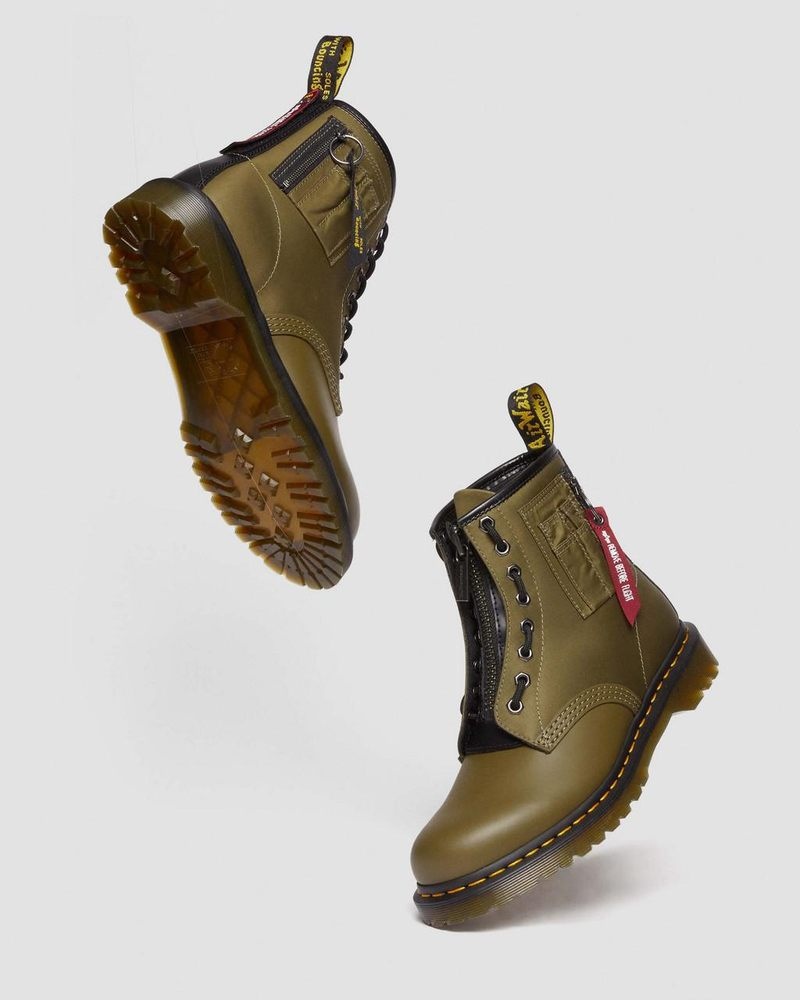 Olive/Black Dr Martens 1460 Ben Alpha Industries Nylon & Leather Lace Up Boots Boots | VF15-K3LM