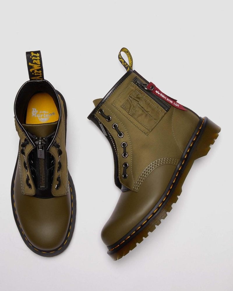 Olive/Black Dr Martens 1460 Ben Alpha Industries Nylon & Leather Lace Up Boots Boots | VF15-K3LM