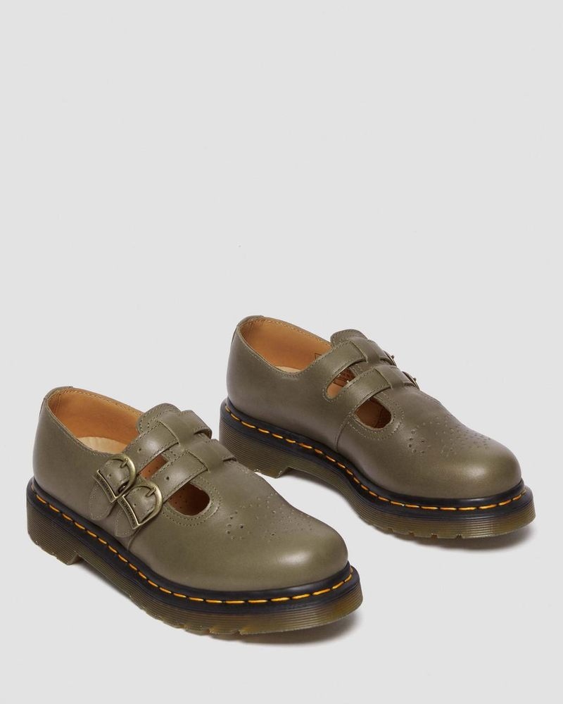 Olive Dr Martens 8065 Carrara Leather Mary Jane Shoes (Carrara) Shoes | GW10-R3NM