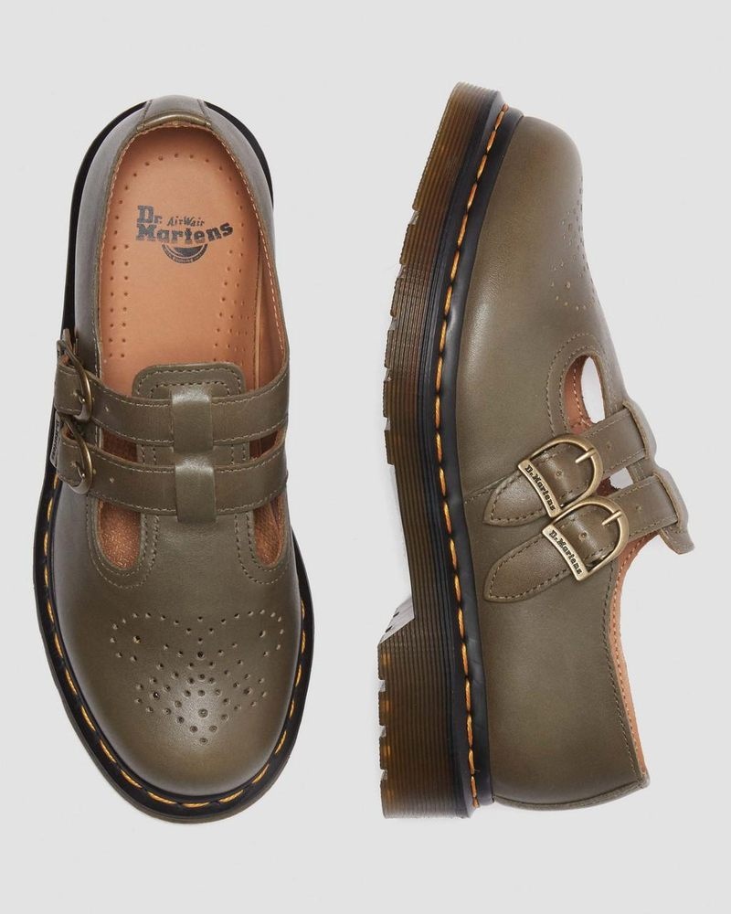 Olive Dr Martens 8065 Carrara Leather Mary Jane Shoes (Carrara) Shoes | GW10-R3NM