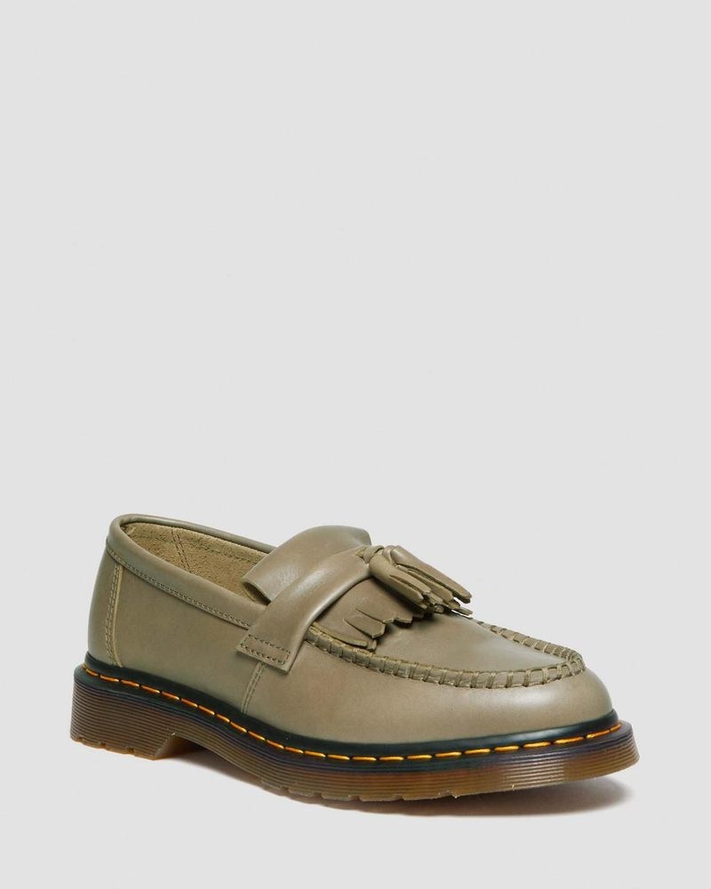 Olive Dr Martens Adrian Carrara Leather Tassel Loafers (Carrara) Shoes | VK03-E7HI