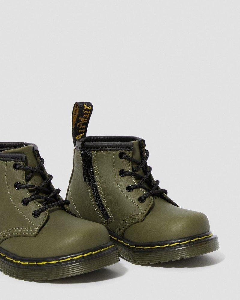 Olive Dr Martens Infant 1460 Leather Lace Up Boots (Romario) Boots | HB87-E8OR