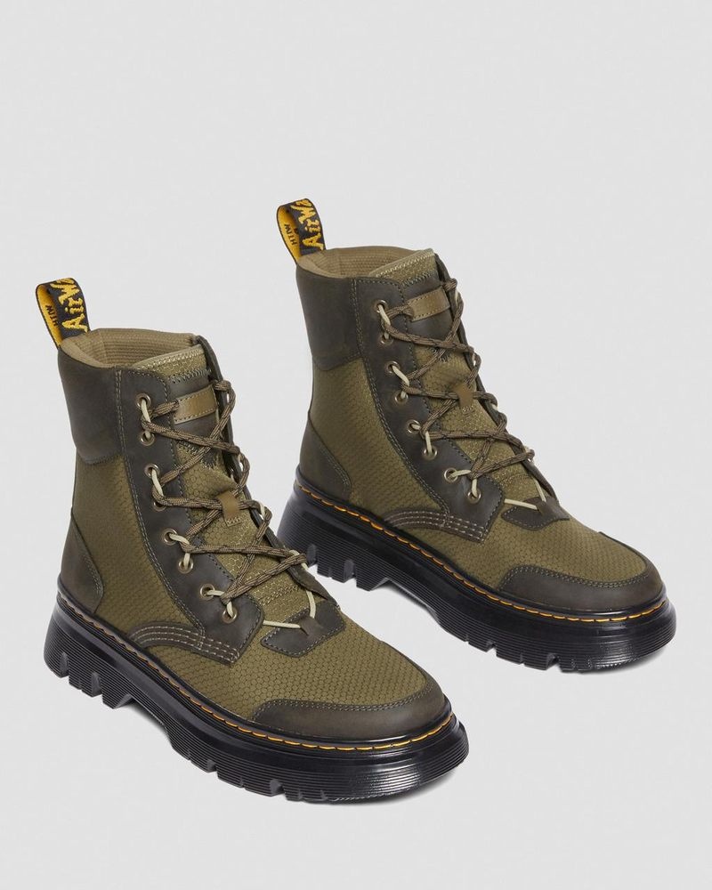 Olive Dr Martens Tarik Leather & Nylon Utility Boots (Waxed Full Grain+Hydro+ Recycled Nylon Ripstop) Boots | CM92-Y2ZF