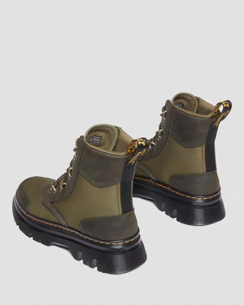 Olive Dr Martens Tarik Leather & Nylon Utility Boots (Waxed Full Grain+Hydro+ Recycled Nylon Ripstop) Boots | CM92-Y2ZF