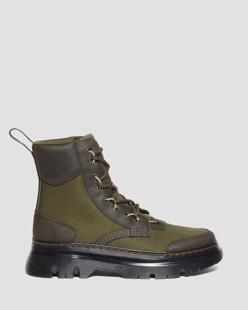 Olive Dr Martens Tarik Leather & Nylon Utility Boots (Waxed Full Grain+Hydro+ Recycled Nylon Ripstop) Boots | CM92-Y2ZF