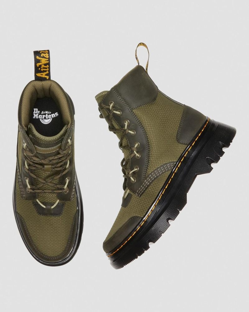 Olive Dr Martens Tarik Leather & Nylon Utility Boots (Waxed Full Grain+Hydro+ Recycled Nylon Ripstop) Boots | CM92-Y2ZF