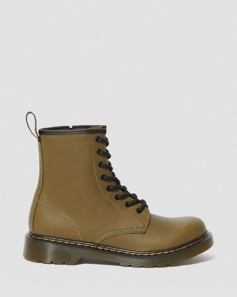 Olive Dr Martens Youth 1460 Leather Lace Up Boots (Romario) Boots | TZ95-X6QD