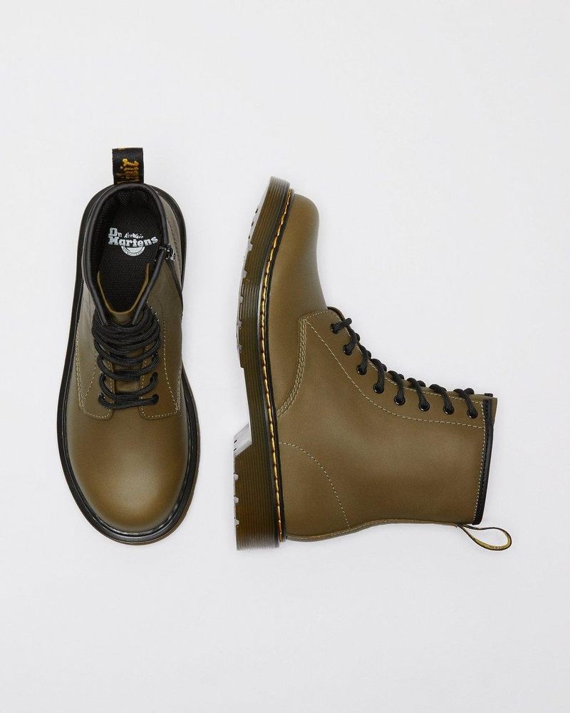 Olive Dr Martens Youth 1460 Leather Lace Up Boots (Romario) Boots | TZ95-X6QD