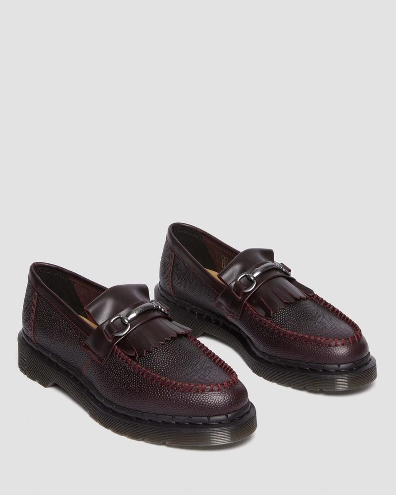 Oxblood Dr Martens Adrian Snaffle Pebble Grain Leather Kiltie Loafers Shoes | JE34-B3NQ