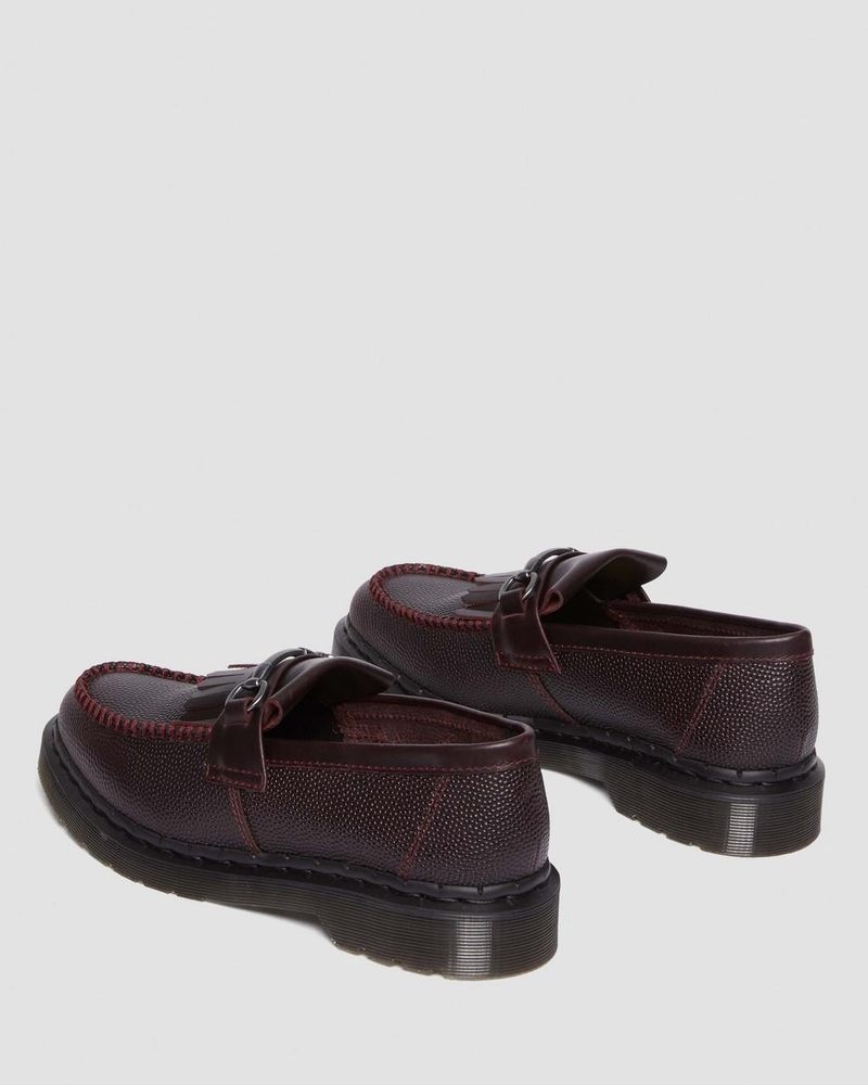 Oxblood Dr Martens Adrian Snaffle Pebble Grain Leather Kiltie Loafers Shoes | JE34-B3NQ