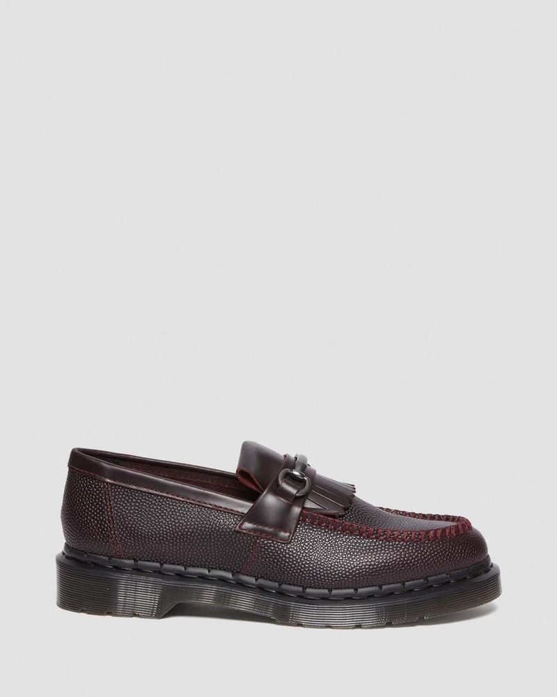 Oxblood Dr Martens Adrian Snaffle Pebble Grain Leather Kiltie Loafers Shoes | JE34-B3NQ