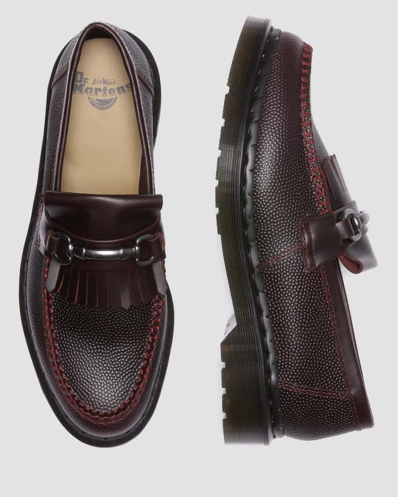 Oxblood Dr Martens Adrian Snaffle Pebble Grain Leather Kiltie Loafers Shoes | JE34-B3NQ