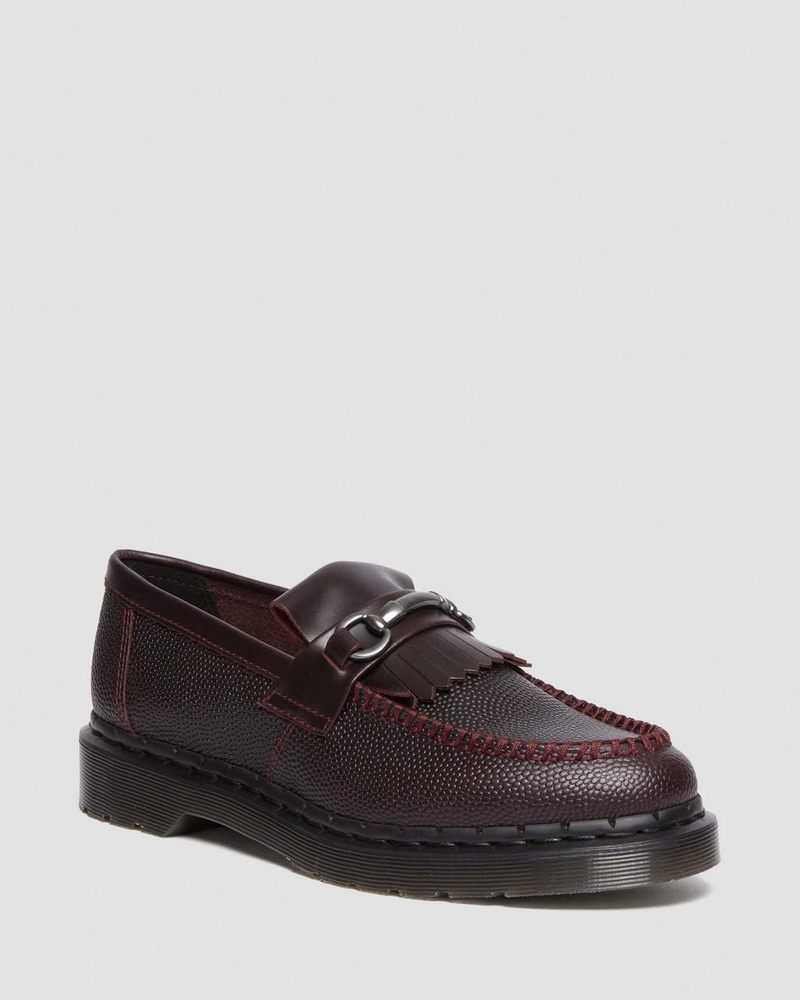 Oxblood Dr Martens Adrian Snaffle Pebble Grain Leather Kiltie Loafers Shoes | JE34-B3NQ