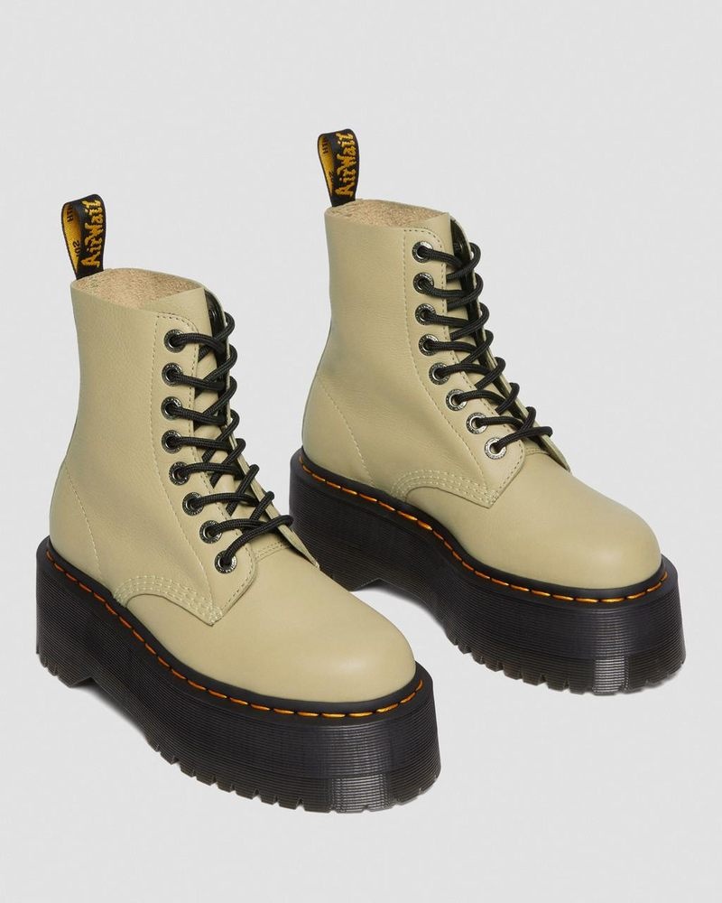 Pale Olive Dr Martens 1460 Pascal Max Leather Platform Boots (Pisa) Boots | FZ33-X1II