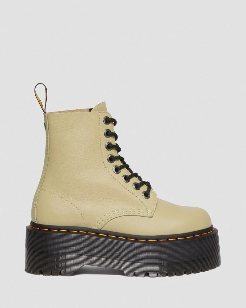 Pale Olive Dr Martens 1460 Pascal Max Leather Platform Boots (Pisa) Boots | FZ33-X1II