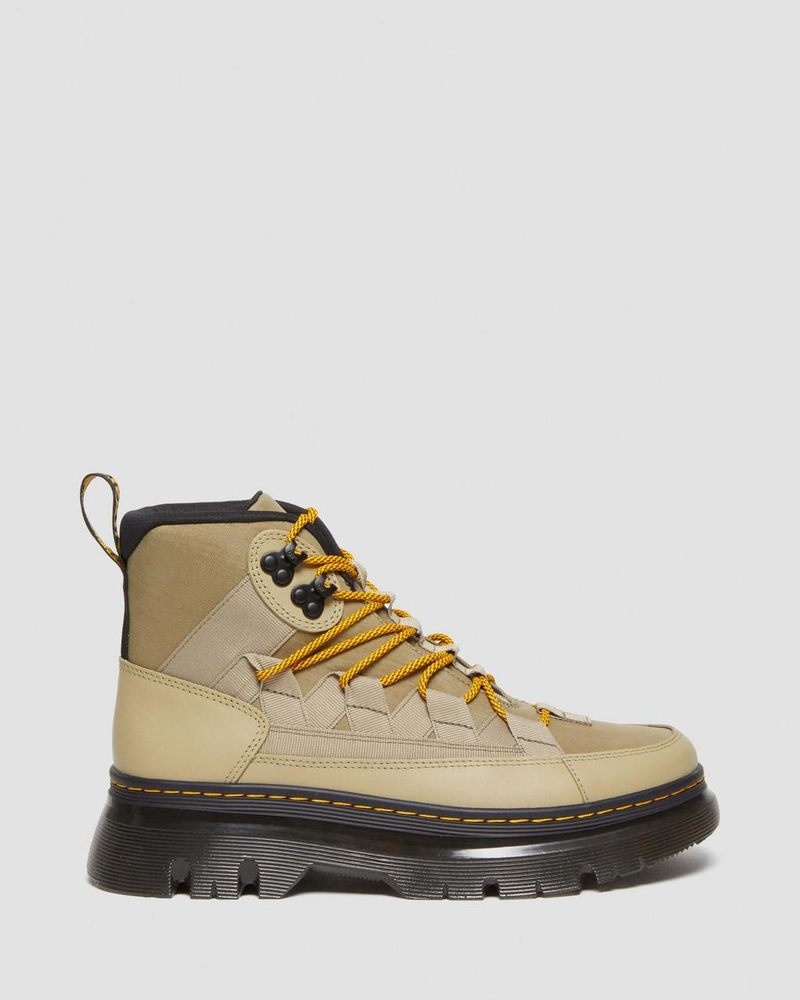 Pale Olive Dr Martens Boury Nylon & Leather Casual Boots (Cyclone Nylon+Lapstone) Boots | QI30-J0MR