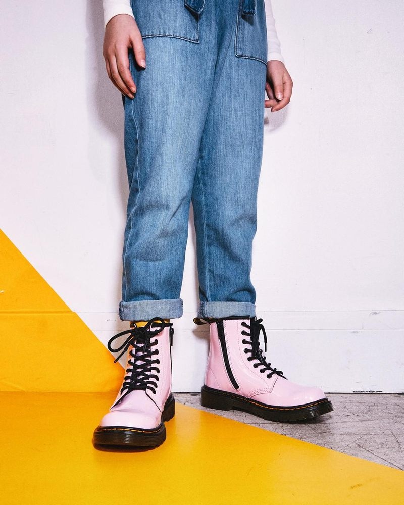 Pale Pink Dr Martens Junior 1460 Patent Leather Lace Up Boots (Patent Leather) Boots | EZ02-B0CL