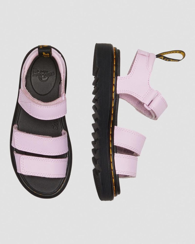 Pale Pink Dr Martens Junior Klaire Athena Leather Strap Sandals (Athena) Sandals | TZ61-O3OP