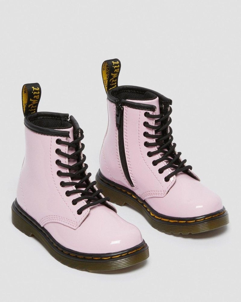 Pale Pink Dr Martens Toddler 1460 Patent Leather Lace Up Boots (Patent Leather) Boots | BA09-T5BM