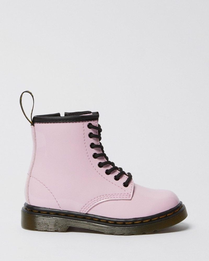 Pale Pink Dr Martens Toddler 1460 Patent Leather Lace Up Boots (Patent Leather) Boots | BA09-T5BM